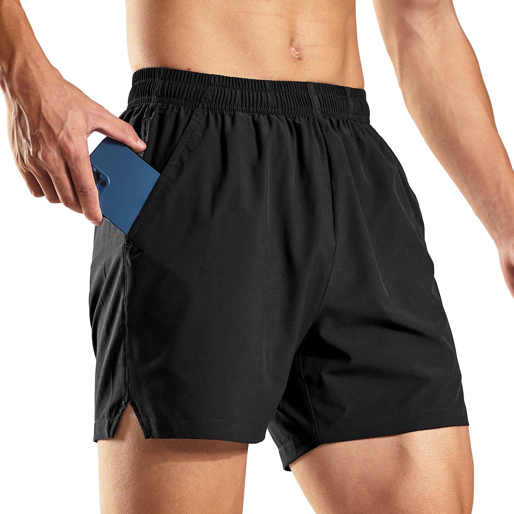 Men's Dry Fit Running Athletic Shorts with Pockets, 5 Inch - Black / S