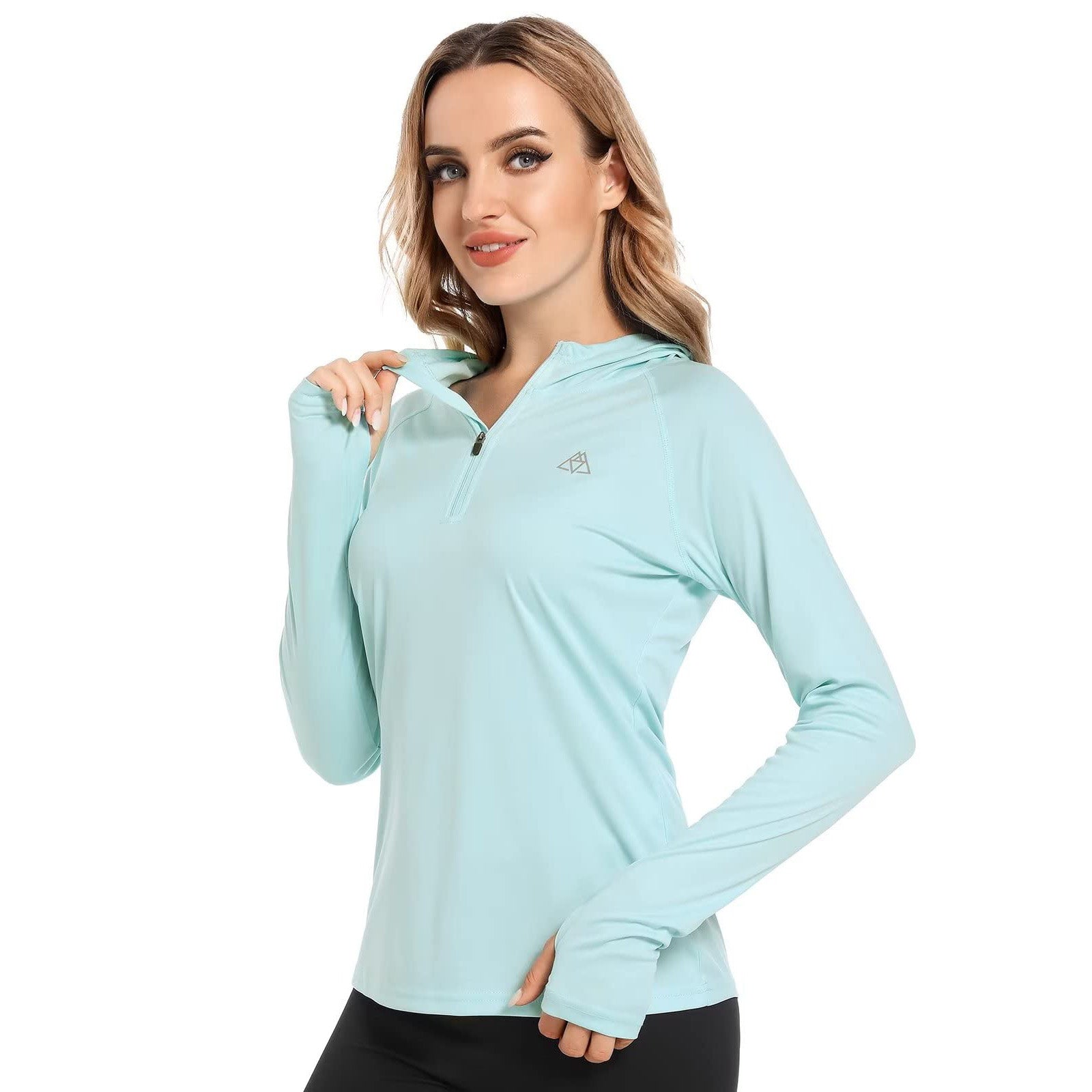 Baleaf Women's Thermal Fleece Tops Long Sleeve Running t-Shirt with  Thumbholes Zipper Pocket White Size M