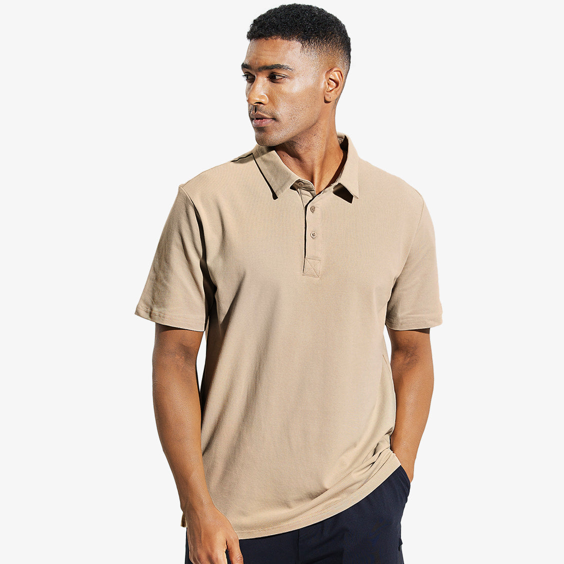 Men's Short Sleeve Cotton Polo Shirts Soft Golf Shirt - Khaki / XS