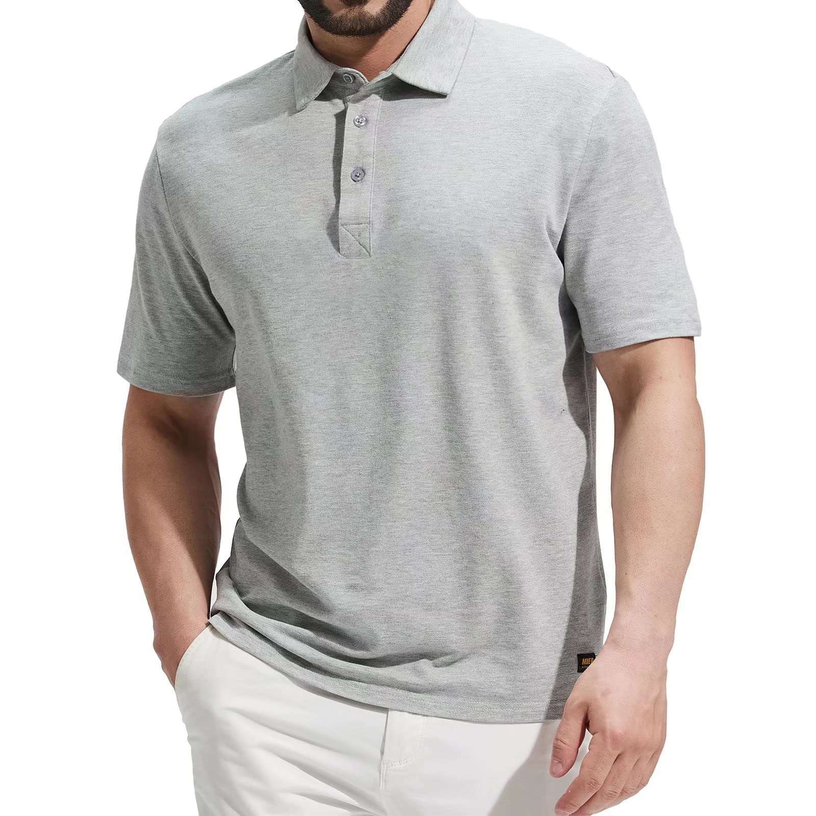 Men's Short Sleeve Cotton Polo Shirts Soft Golf Shirt - Heather Grey / XS