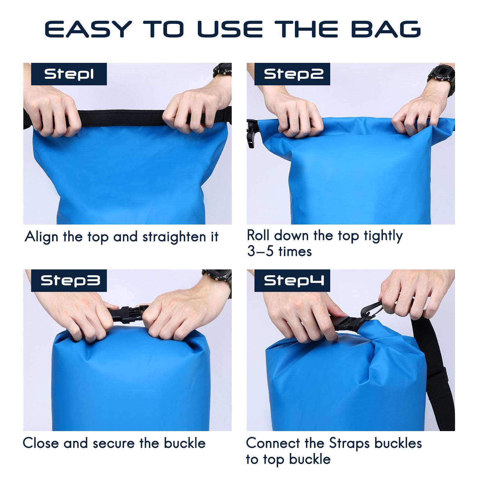 Haimont Large Waterproof Duffel Bag Roll-Top Dry Backpack, Navy