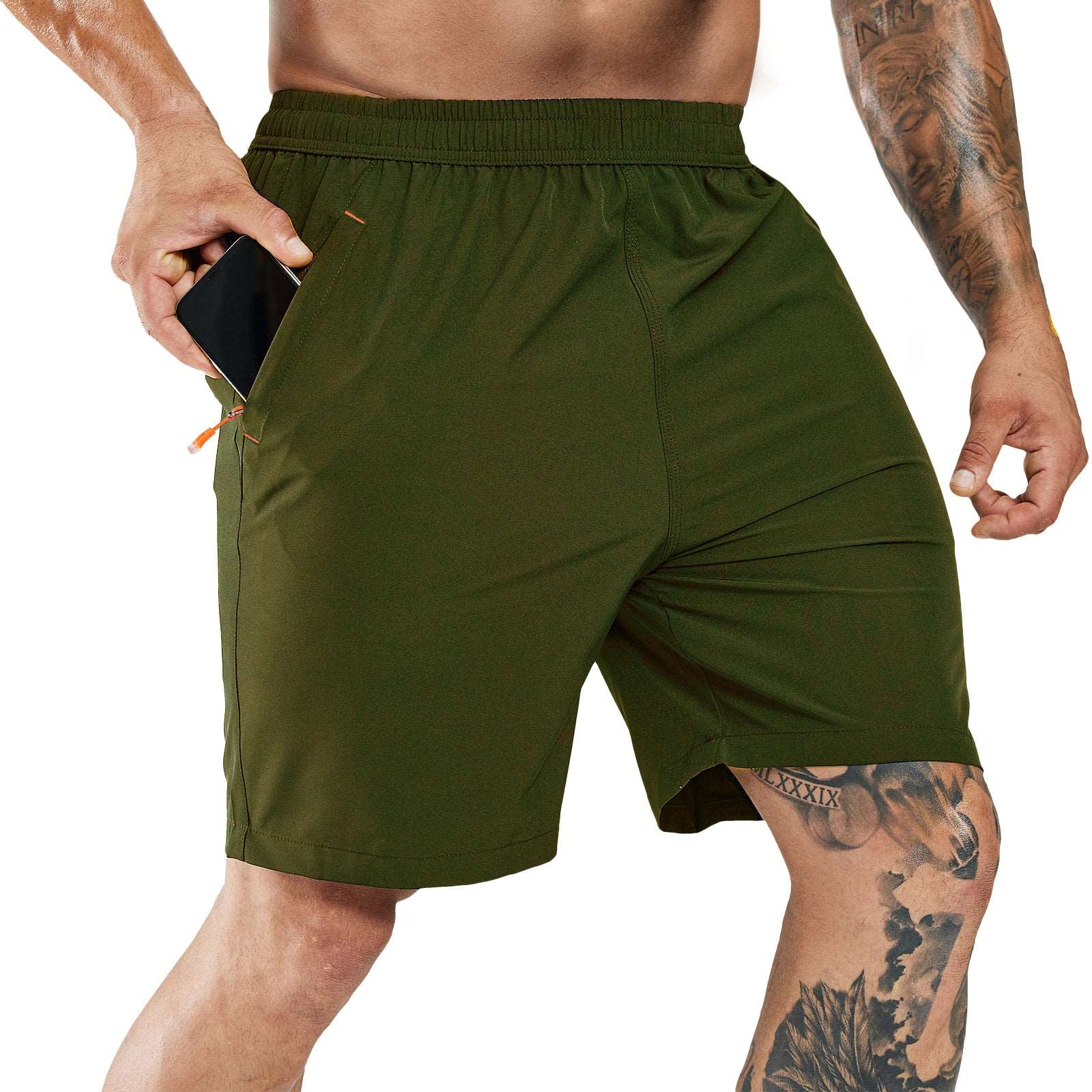 Men's 5 Athletic Running Shorts Quick Dry Lightweight Zipper Pocket Mesh  Lining Army Green S at  Men's Clothing store